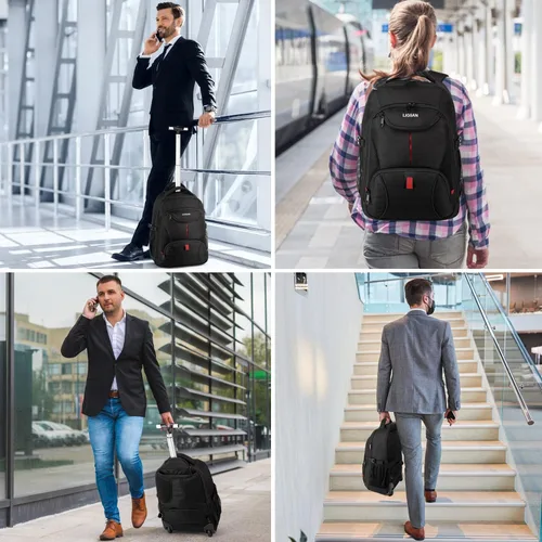 Miniatura 6 de Mochila con ruedas, mochila grande con ruedas para hombres, mujeres y adultos, mochila impermeable de 17 pulgadas para portátil de viaje, bolsa