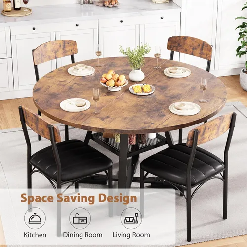 Miniatura 3 de Juego de mesa de comedor redonda para 4, mesa de cocina y sillas para 4, mesa circular redonda con pedestal para comedor cena mesa auxiliar, 5