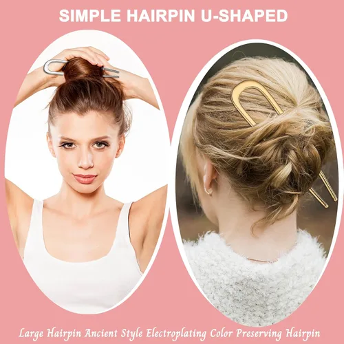 Miniatura 4 de YONOY 3 pinzas de metal para el cabello francés, en forma de U, 2 puntas para moños, horquilla de cabello con torsión francesa, palos