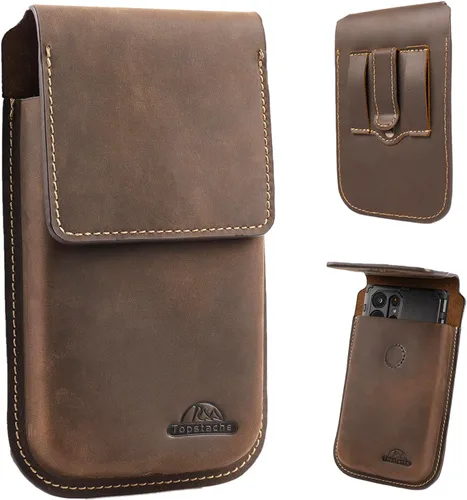 Funda de teléfono de cuero Topstache - Funda de cinturón con clip para iPhone 17/16/15 Pro Max y Plus - Estuche magnético para teléfono celular con
