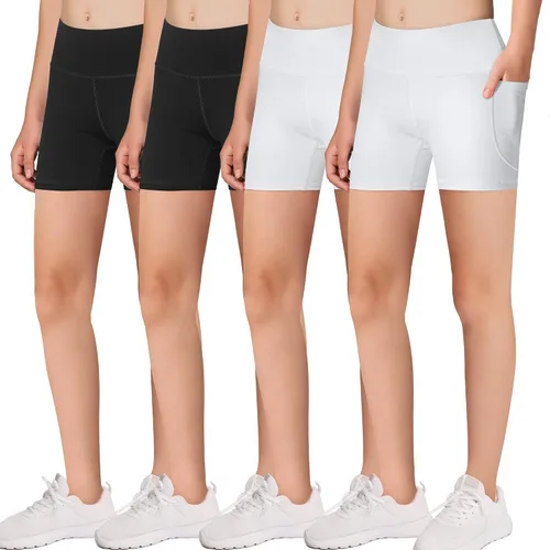 MIRITY Pantalones cortos deportivos de ciclista con bolsillos para niñas, para bailar, yoga, correr, fútbol, voleibol, bicicleta, (paquete de 4)