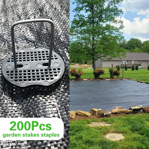 Miniatura 6 de Bakulyor 200 piezas de grapas para paisaje + 200 piezas de junta, grapas de estacas de jardín de 15,2 cm, calibre 11, galvanizadas, en forma de U