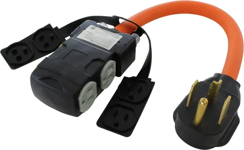 Miniatura 6 de AC WORKS Cable adaptador hembra doméstico de 4 clavijas de 220 voltios a 120 voltios 15/20 amperios (4 clavijas 14-50 salidas a (4) hogares)