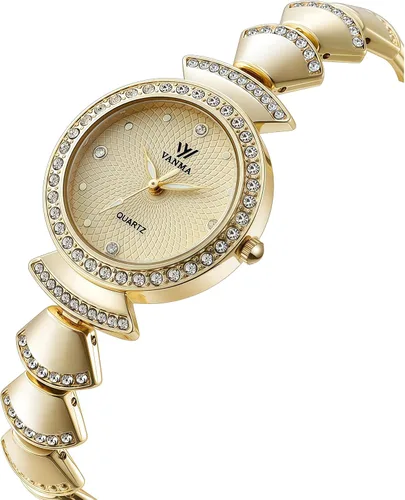 Miniatura 2 de 1080P Reloj dorado para mujer, esfera redonda pequeña, reloj de pulsera de cadena de diamantes de imitación ajustable, impermeable, reloj de pulsera