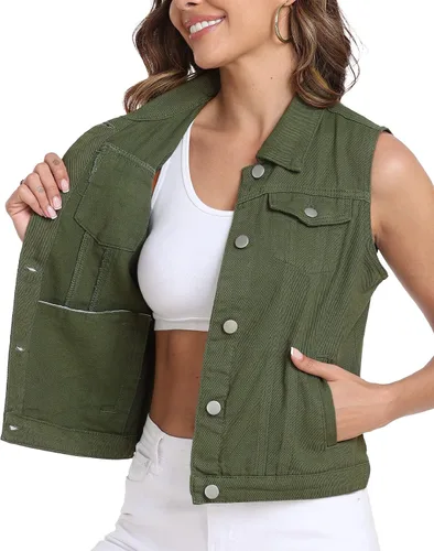 Miniatura 11 de Xeoxarel Chaleco de mezclilla para mujer, chaqueta vaquera sin mangas (XS-XXL)