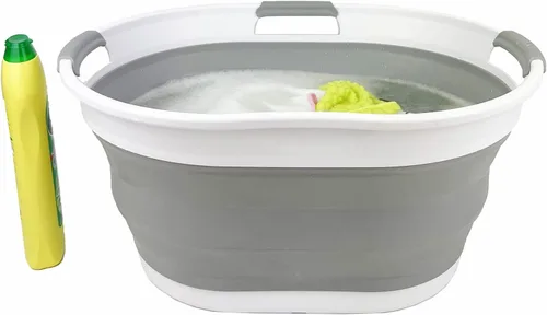 Miniatura 6 de SAMMART Cesta plegable de plástico para la ropa sucia de 25L (6.6 galones), contenedor de almacenamiento plegable y organizador, tina de lavado