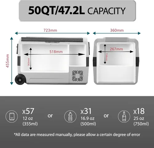 Miniatura 2 de Alpicool T50 Control de temperatura dual de 12 voltios, refrigerador portátil de 53 cuartos para coche, congelador (-4 °F ~ 68 °F) para camión, RV