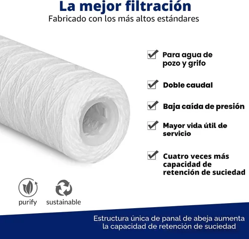 Miniatura 5 de Membrane Solutions 5 micras 10"x2.5" cartucho de filtro de agua de sedimentos enrollado en cuerda para toda la casa, filtros universales