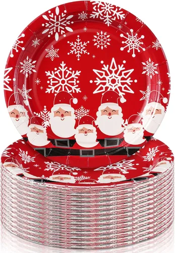 Miniatura 16 de Shellwei 100 platos de papel de Navidad de 7 pulgadas, platos de fiesta de Navidad a granel desechables para suministros de fiesta de Navidad