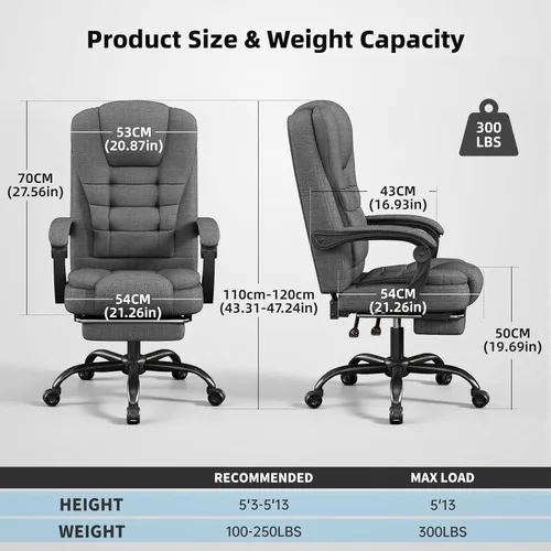 Miniatura 2 de Silla de oficina, silla ergonómica de tela para adultos, cómoda silla reclinable para computadora con reposapiés, silla de escritorio giratoria