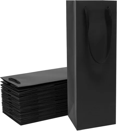 Miniatura 12 de Aimyoo Bolsas para botellas de vino negro de 4 x 4 x 14 pulgadas, paquete de 10 bolsas de regalo grandes de papel kraft con asas a granel