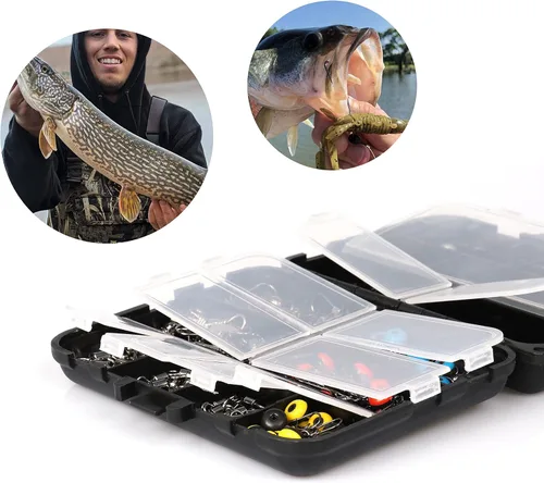 Miniatura 5 de Kit de accesorios de pesca, juego de pesca con caja de aparejos, anzuelos de pesca, pesos, cabezas de plantilla, juntas tóricas, giros de barril