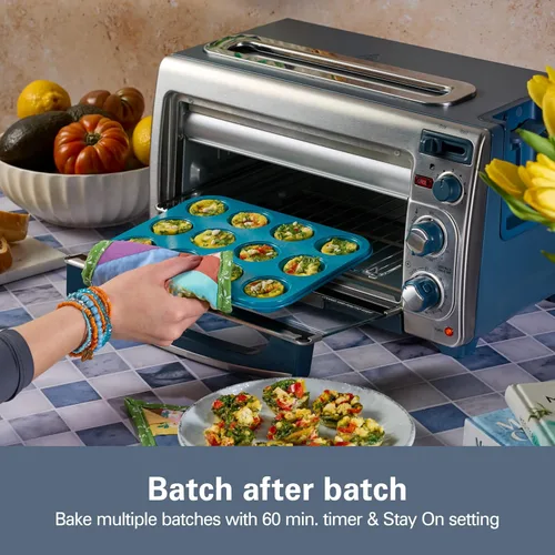 Miniatura 5 de Hamilton Beach Horno tostador de encimera 2 en 1 y tostadora de 2 rebanadas de ranura larga, temporizador de 60 minutos y apagado automático