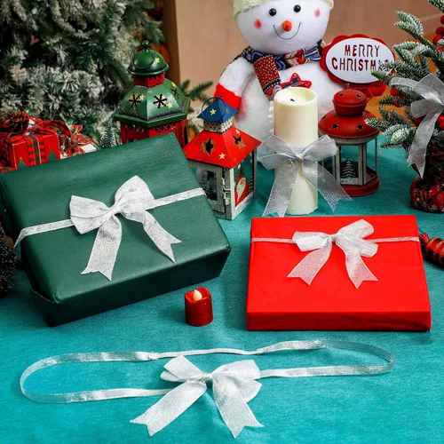 Miniatura 7 de 24 lazos elásticos de Navidad para cajas de regalo, lazos elásticos de Navidad para decoración de cajas de regalo (16-20 pulgadas, plateado)