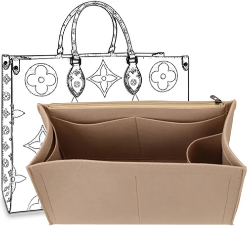 Organizador de bolso con cremallera, organizador de mano para LV ONTHEGO (L,(14.5x6.7x7.8), beige)