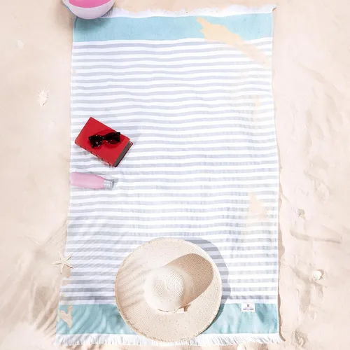 Miniatura 7 de American Soft Linen Peshtemal - Toallas de playa 100 % algodón, ligeras, sin arena, de secado rápido, para piscina de playa, 35 x 60 pulgadas, azul
