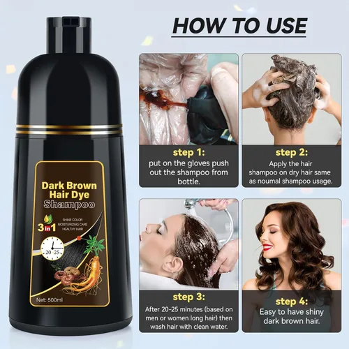 Miniatura 5 de YOURTONE Champú de tinte para cabello castaño oscuro 3 EN 1, champú de color para cabello gris con cobertura para mujeres y hombres, fórmula herbal