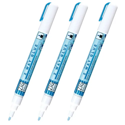 Kuretake Zig Bolígrafo de pegamento de dos vías, punta fina de 2 mm, juego de 3 piezas, adhesivo para profesionales, artistas, manualidades, álbumes