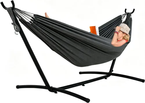 Miniatura 16 de Lazy Daze Hammocks Hamaca doble con soporte de acero de 9 pies que ahorra espacio, incluye funda de transporte portátil, capacidad de 450 libras
