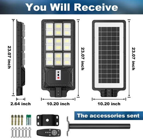 Miniatura 5 de Luz solar de calle de 6500 K, luz solar IP66 impermeable con sensor de movimiento con control remoto, funciona con energía solar del atardecer al