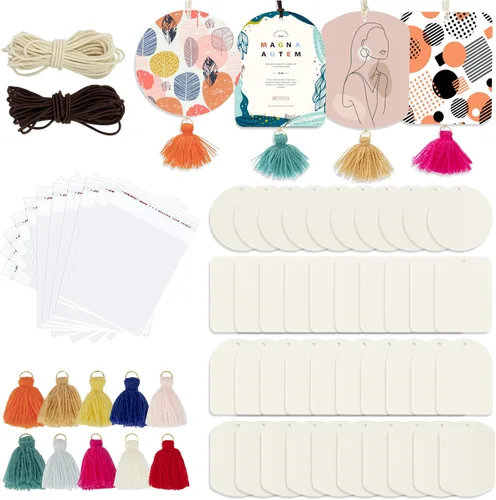 Miniatura 7 de Temlum 40 piezas de ambientador de sublimación en blanco con cuerda elástica, bolsa transparente, productos en blanco de sublimación, ambientador
