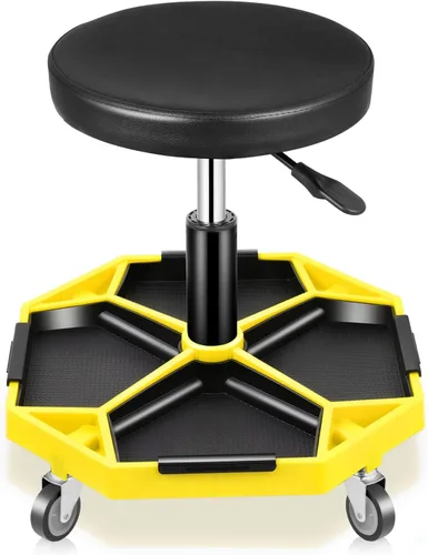 Miniatura 8 de Taburete Auto Dynasty para Mecánico, Asiento Neumático Ajustable y Rodante para Taller de Garaje con Bandeja para Herramientas, Asiento Rodante