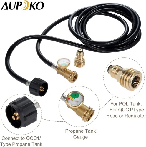 Miniatura 3 de Aupoko Manguera de extensión de tanque de propano RV de 12 pies, accesorio para calentador de tanque de propano incluye adaptador que convierte