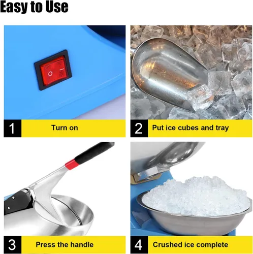 Miniatura 8 de Trituradora de hielo eléctrica de 110 V, máquina portátil de acero inoxidable de 4 cuchillas para hielo afeitada, máquina de hielo afeitado de 300 W