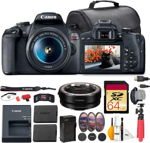 Canon EOS Rebel T7 - Cámara DSLR con lente de 0.709-2.165 in, sensor APS-C de 24.1 MP, AF rápido y video Full HD, para principiantes, viajes y