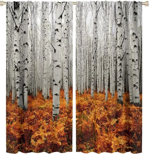 Miniatura 24 de Cortinas de abedul para sala de estar, niebla matutina en otoño, decoración del hogar, 42 x 45 pulgadas de largo