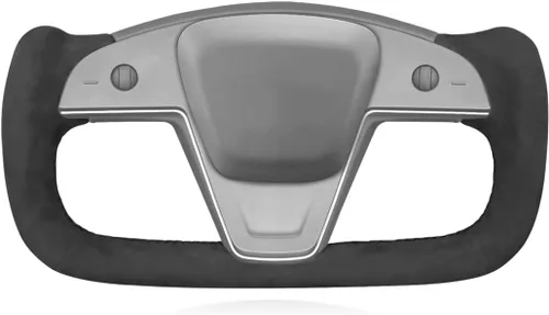 MEWANT Funda de Volante de Athsuede con Costura Manual en Negro 9040 para Tesla Model S Yoke 2021-2023 Model X 2021-2023