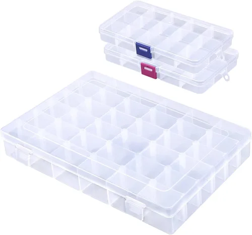 Caja de almacenamiento organizadora de cuentas, 1 organizador de uñas postizas de 36 rejillas, 2 unidades de 15 rejillas de diamantes de imitación,