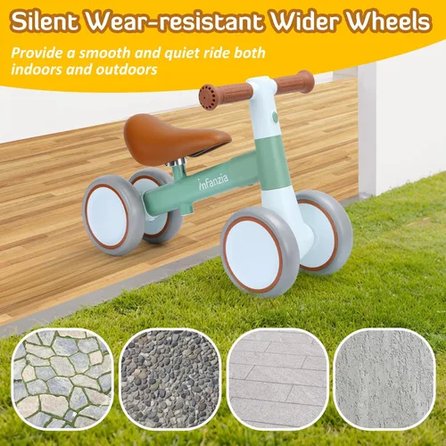 Miniatura 5 de INFANZIA Bicicleta de equilibrio para bebés de 12 a 36 meses, 1 año de edad, primera bicicleta sin pedal con asiento ajustable, 4 ruedas para bebés
