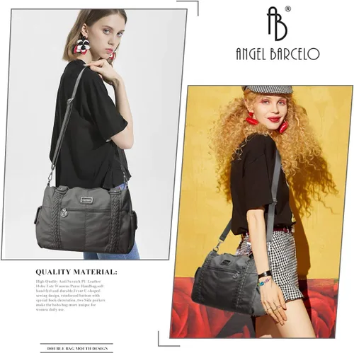 Miniatura 221 de Angel Barcelo - Bolsa de hombro amplia para mujer, diseño Hobo, cuero lavado