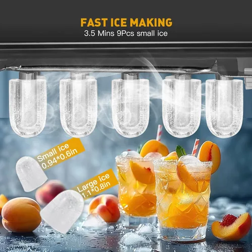 Miniatura 2 de Máquina de hielo para encimera de 38 libras por día, 9 cubitos de hielo en 3.5 minutos, máquina de hielo portátil autolimpiante con 2 tamaños tipo