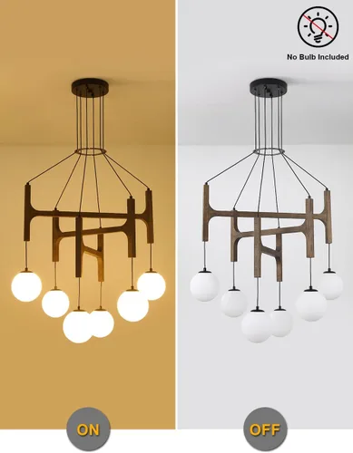 Miniatura 5 de Gran lámpara de araña de granja de madera negra, accesorios de iluminación rústicos de 6 luces para comedor sobre mesa colgante, lámpara de araña