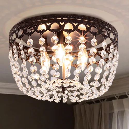 Miniatura 10 de Maxax Lámpara de techo de latón de cristal de 15 pulgadas, candelabro empotrado vintage de granja de 4 luces, lámpara de techo de imperio francés