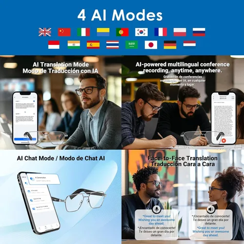 Miniatura 4 de GetD Lentes de sol Bluetooth para hombres/mujeres, traductor AI, duración de la batería de 11 horas, lente polarizada, protección UV, control