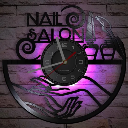 Reloj de pared de disco de vinilo LED de 12 pulgadas con 7 colores cambiantes para decoración de pared de salón de uñas, letrero decorativo de