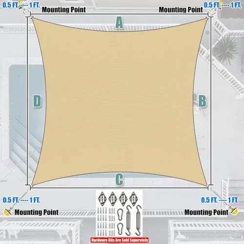 Miniatura 7 de Amgo Vela de sombra solar rectangular beige de tamaño personalizado de 14' x 22', UPF50+ AGTAPR0810, pedido para hacer toldo con marquesina, 95%