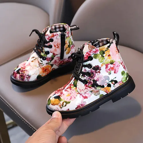 Miniatura 2 de Botas de tobillo para niños y niñas, botines con cremallera y estampado floral, zapatos de bebé