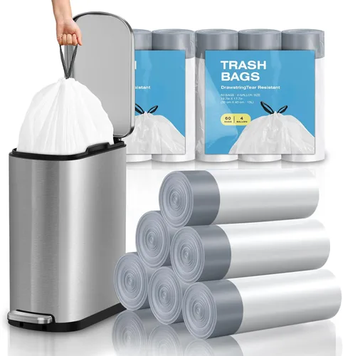 Miniatura 8 de 120 unidades de bolsas de basura pequeñas con cordón de 1.6 galones, bolsas de basura pequeñas por KSSKSS, código A ajuste 4.5-8 litros, 1.2-2
