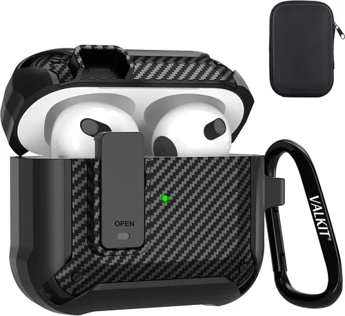 Miniatura 10 de Valkit Funda para Airpods para hombres con cerradura, funda de cuerpo completo con llavero para AirPods de Apple a prueba de golpes, funda