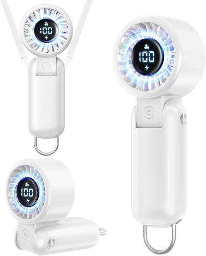 Ventilador turbo portátil de mano, ventilador personal plegable con pantalla LED, 5 velocidades, cordón, recargable por USB, fuerte flujo de aire,