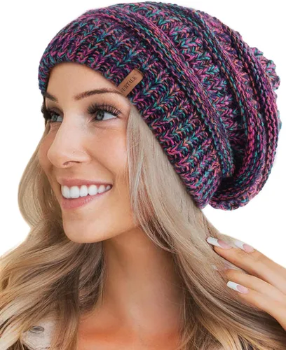 Miniatura 22 de FURTALK Gorros de invierno para mujer, con forro polar, gorro de punto holgado y cálido, gorro de esquí