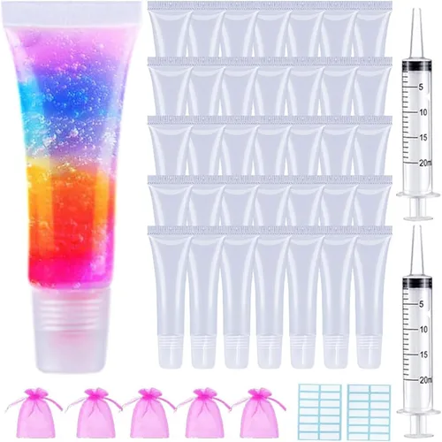50 tubos de brillo labial 0.3 fl oz transparentes vacíos bálsamo labial contenedores rellenables suaves cosméticos para DIY Lip Gloss Base Glitter