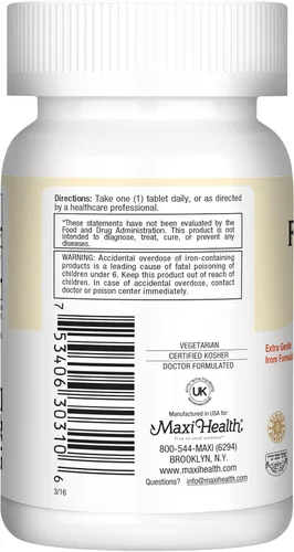 Miniatura 8 de Maxi Health Suplemento de hierro - Suplementos suaves de hierro para hombres y mujeres - fumarato ferroso - Ferrochel 25 mg para anemia y producción