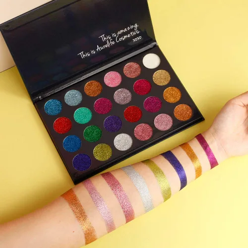 Miniatura 6 de Aolailiya Paleta de sombra de ojos con brillantina prensada de 24 colores – Mineral Ultra Shimmer paleta de maquillaje sombra de ojos polvo de larga