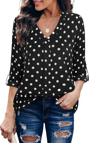 Miniatura 8 de Youtalia Blusas para mujer, elegantes, informales, de negocios, manga 3/4, de gasa, cuello en V, camisas de trabajo y oficina