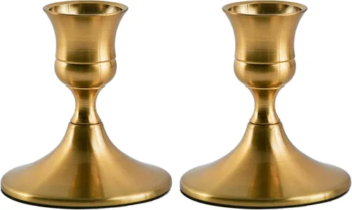 Willceka Portavelas cónico dorado, portavelas de latón, metal vintage para centros de mesa, decoración de boda y Navidad (dorado, 2 piezas)